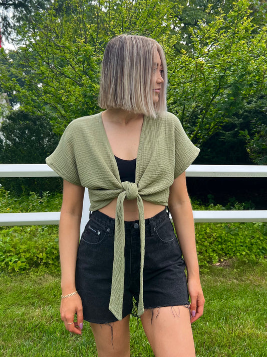 Bubble Gauze Tie Blouse