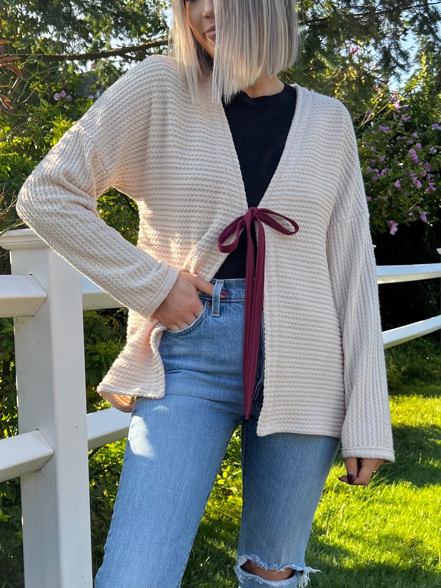 Autumn Tie-Front Cardigan (Oatmeal)
