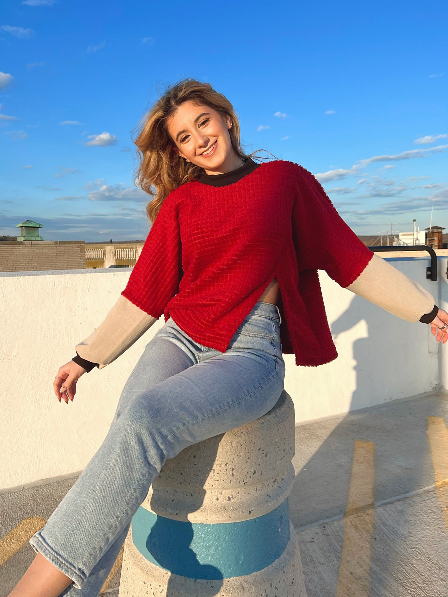 Waffle Split Sweater