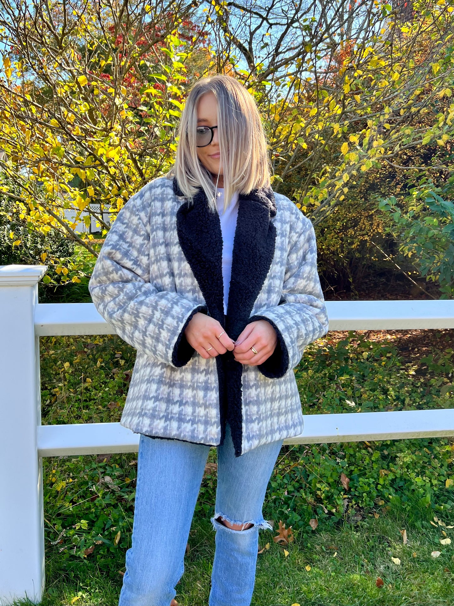 Brushed Houndstooth Coat